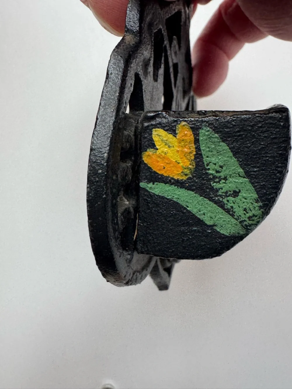 Black Wall Hook with Hand-Painted Red Bird and Gold Accents
